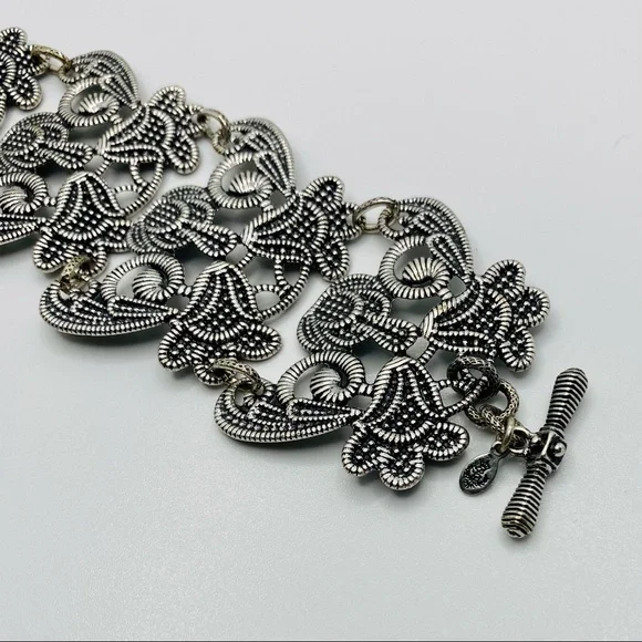 NEW Silver Bracelet Lace Design Toggle Clasp Wide - Picture 2 of 6